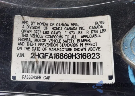 2009 Honda Civic Ex из США, поврежденный, VIN 2HGFA16869H316023